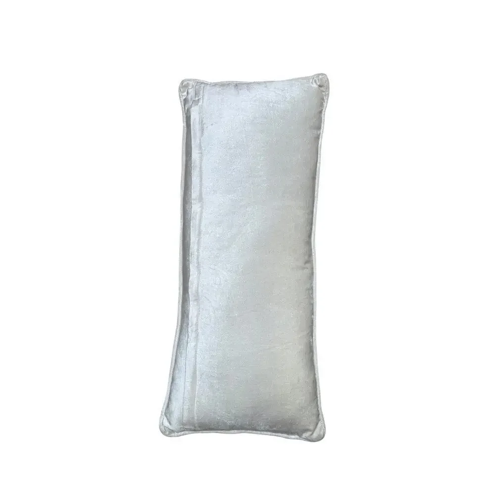 Cream Silver Velvet Sparkly Beaded Oversized Lumbar Rectangular Throw Pillow